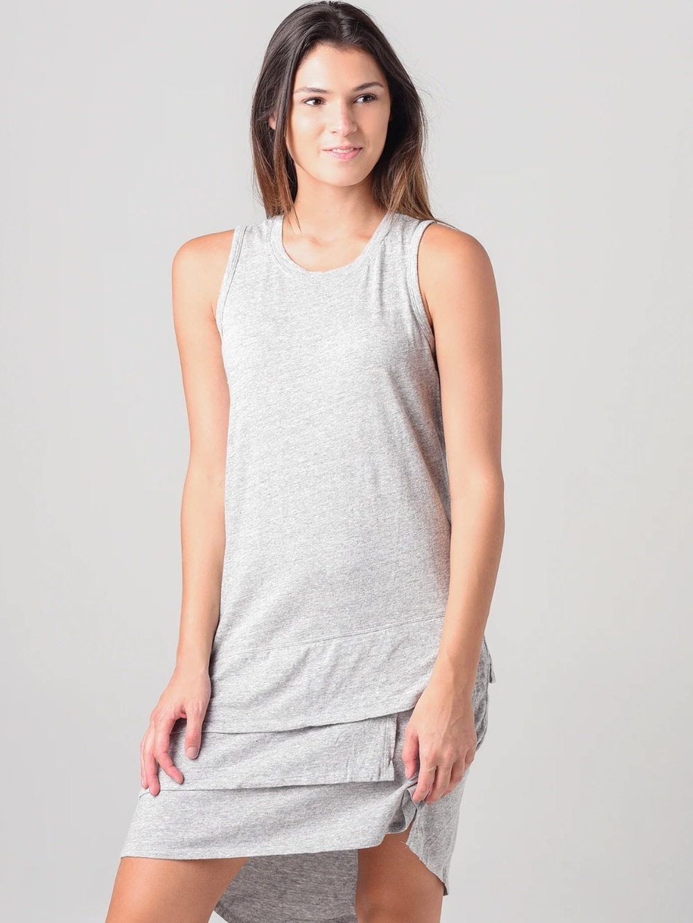 Dylan Linen Blend Blue Tiered Tank Dress Sleeveless Pockets Small